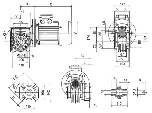 Габаритные размеры мотор-редуктора NMRV 063